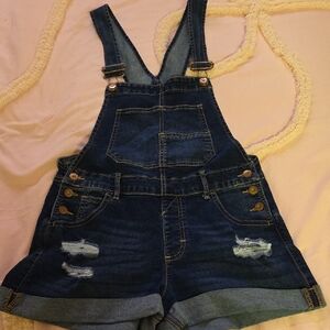 Womens Dark Blue Denim Short Overalls - Classic Casual One-Piece